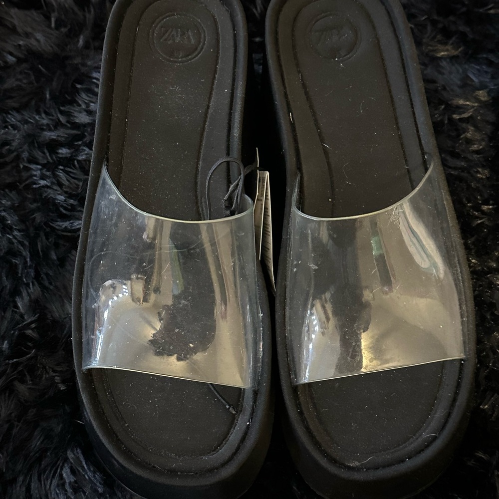 Zara Black and Clear Slide Sandals